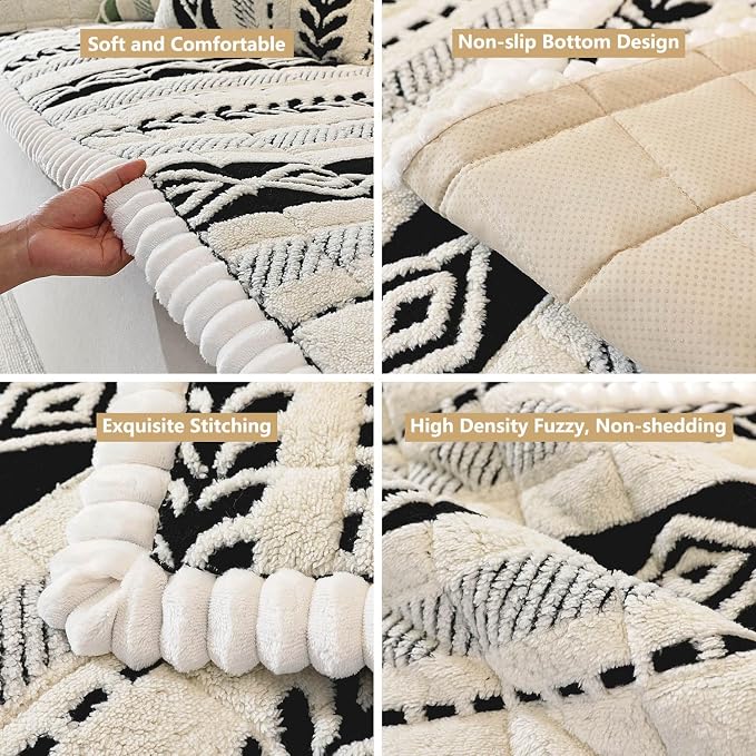 Couch Cover for Dogs, Washable Non-Slip Boho Geometric Pet Sofa Protector, Soft Sofa Slipcovers Cushion Protector for Dogs and Cats. (Black, 27.6" x 59.06" x 1.5")