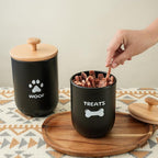 Dog Treat Container Set of 2, Dog treat jar with Airtight Lid, Small dog food container, Dog Cookie Jar for kitchen Counter, Treats Canister, Pet Treat Container 8.3x4.9 & 7.1x4.3 (Black)