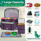 IGOLUMON Dog Travel Bag Large Pet Travel Bags Set for Supplies Weekend Travel Kit Tote Organizer Multi-Pockets Dog Food Travel Bag with 2 Large Food Containers, 2 Dog Bowls, 1 Feeding Mat, Purple