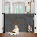 Retractable Baby Gates with Cat Door 80" Wide Retractable Dog Gate with Pet Door Outdoor Retractable Gate for Dogs Retractable Pet Gate with Door Mesh Baby Gate Retractable Mesh Dog Gate (Black)