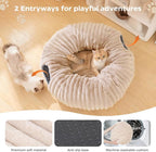 Avont Cat Tunnel Bed for Indoor Cats, Latte | Cat Donut Tunnel Toys | Folds Into a Cozy Bed | 3 Shapes: Donut, C, S | 9.8in Large Cats | 2 Peek Holes & 2 Toy Balls