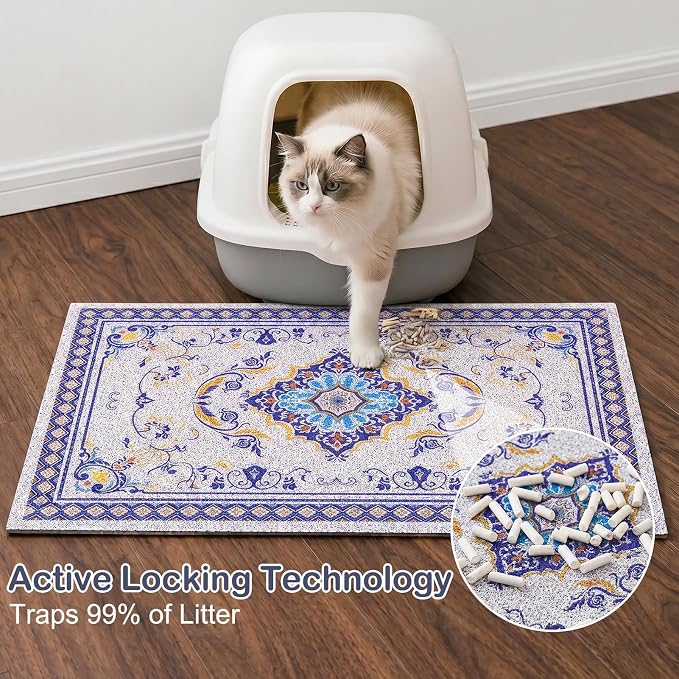 Glittme Cat Litter Mat, 24"x15" Non-Slip Washable Trapping Mat for Cats | Litter Trapping Mat With Thick PVC Coil To Catch Scatter, Soft On Paws And Waterproof Bottom To Protect Floors