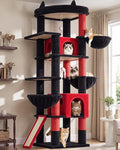 Globlazer Extra Large Gothic Cat Tree, 78 inch Sturdy Tall Cat Tree Tower for Indoor Multiple Large Adult Cats Kittens with 6 Scratching Posts, Enlarged Top Perch, 2 Padded Condos, S78G, Black Red