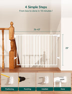 Babelio Baby Gate for Stairs, Kitchen & Doorways, No Bottom Bar| Easy Installation| One-Handed Operation| Auto-Close| Hardware Mount (Drill Needed) Safety Dog Gate (White - 2 Pcs, 26-43" W, 28" H) | Easy Install| One-handed Opening| Auto-close| Drill N...