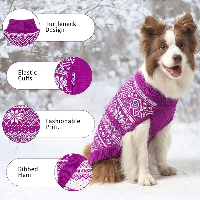 HOMIMP Dog Sweater Argyle - Warm Sweater Winter Clothes Puppy Soft Coat, Ugly Dog Sweater for Small Medium and Large Dogs, Pet Clothing Boy Girl, Purple SM