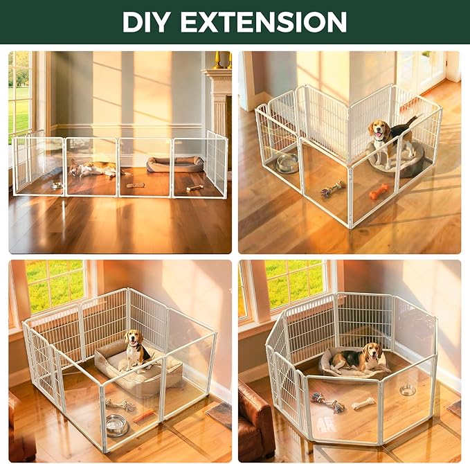 FXW AuraSpace Pro Acrylic & Wire Mesh Indoor Dog Playpen, 32" H, 8 Panels | Clear View, Heavy-duty Metal, Flexible Layouts, Easy Walk-Through, For Small & Medium Dogs, Patented
