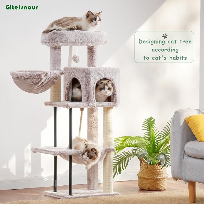 Gitelsnour Cat Tree, 43.3'' Cat Tower with Hammock for Kittens GCT004SMU | Cat Condo House for Small Indoor Cats, Basket, Scratching Post, Large Platform, Sturdy Steel Tube, Sisal Rope, Mushroom