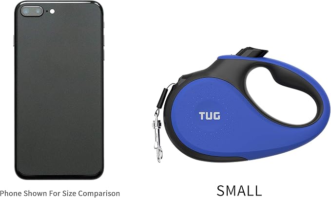 TUG 360° Tangle-Free Retractable Dog Leash with Anti-Slip Handle | 16 ft Strong Nylon Tape | One-Handed Brake, Pause, Lock (Small, Blue)