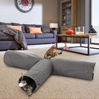 Ownpets 10" Large Cat Tunnel 3-Way T-Shape Oxford Fabric for Large Cat | Silent oxford fabric no noise, expandable 3-channel design, with plush ball ,feather wand, peek hole, for multi-cat household