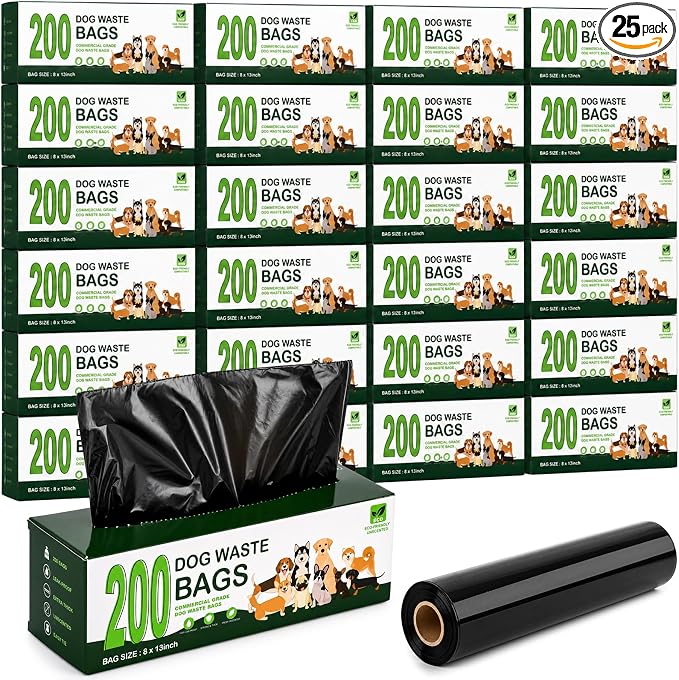 Sherr 25 Boxed Rolls 5000 Counts Dog Poop Bags Bulk Leak Proof Dog Doggy Poop Pet Waste Station Refill Roll Bags for Puppy Pets Outdoor Walking and Travel
