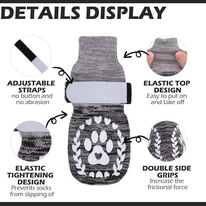 EXPAWLORER Dog Socks to Prevent Licking and Slipping, Summer Dog Shoes for Hot Pavement, Paw Protectors for Hardwood Floors Anti-Slip, Dog Booties for Small Medium Large Senior Dogs,Black Grey XL