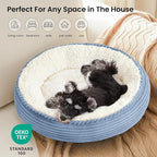 Love's cabin Round Donut Cat and Dog Cushion Bed, 24in Pet Bed for Small or Medium Dogs, Anti-Slip & Water-Resistant Bottom, Soft Durable Fabric Pet Beds, Washable Calming Cat Bed Sky Blue