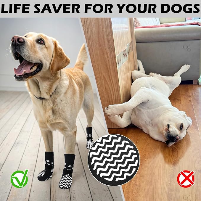 EXPAWLORER 6Pcs Anti Slip Dog Socks to Prevent Licking Paws, Dog Shoes for Hot Pavement Double Sides Dog Boots & Paw Protectors Booties for Hardwood Floors with Grip Small Medium Large Senior Dogs, XS