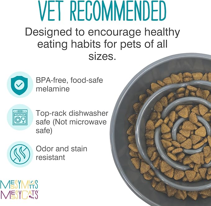 Messy Mutts Interactive Slow Feeder Dog Bowl, 3 Cup | Round Slow Feeder Dog Bowl With Raised Maze Pattern For Wet Or Dry Food, Holds Up To 3 Cups