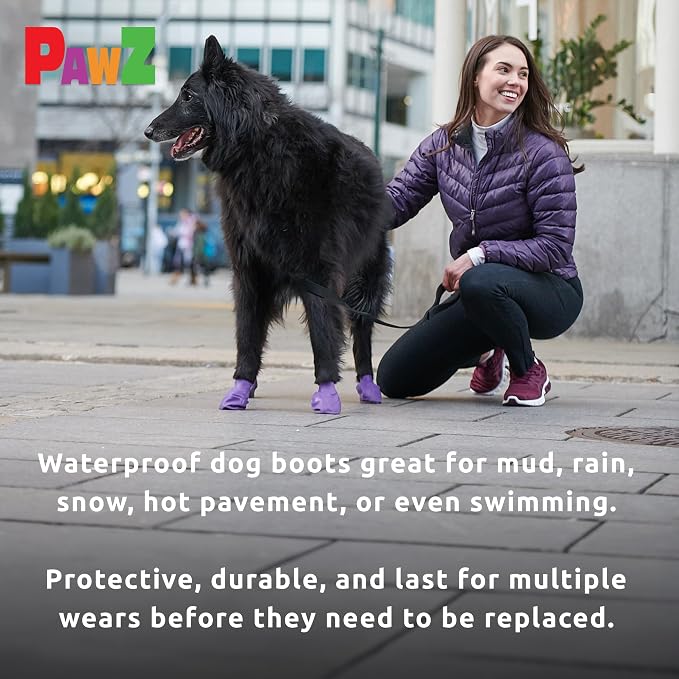 PawZ Rubber Dog Boots for Large Paws - All-Weather Waterproof Dog Shoes, Anti-Slip Traction for Rain, Snow, Mud & Hot Pavement - Pull-On Dog Booties, Olive Green - Large (3"- 4") - Pack of 24