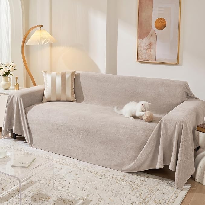 Couch Cover for 2 Cushion Sofa, Washable Cat Scratch Proof Sofa Covers Love Seat L Shape Soft Sectional Sofa Slipcover Furniture Protector for Dogs Pets Kids, 71" x 102", Oat