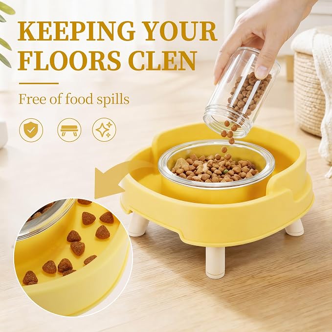Ant Proof Cat Food Bowl, Elevated Cat Feeding Bowl, Yellow 2pcs | Prevents Ants from Entering and Reduces Neck Stress, Non-Slip Elevated Cat Feeding Bowl
