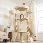 Cat Tree, 73-Inch Sturdy Corner Cat Tower for Large Cat VCT021MJ | Cat Furniture with Wide Top Perch, 2 Spacious Condos, 2 Cozy Baskets, 2 Scratching Boards & Interactive Toy, Beige