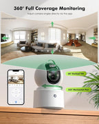 Battery Powered Indoor Camera Wireless for Home Monitoring | Rechargeable Pet Camera, 360° PTZ, 2.5K Color Night Vision, Dual-Band WiFi, 2-Way Audio, TF Storage, Dog Cam with phone app