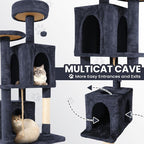 58.5inch Large Cat Tree Tower Condo for Indoor Cats, Soft Plush Multi-Level Climbing Tree Cat House with 2 Cat Cave, Scratching Post, More Entrance/Exit, Sisal Staircase, Light Black