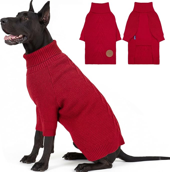 cyeollo Red Dog Sweater Long Sleeve Knitted Turtleneck Pullover Clothes | Ultra Soft Warm Knit, Full Coverage, 4-Way Stretch for Easy Movement, Easy On & Off, Winter Daily Wear for Small Dogs