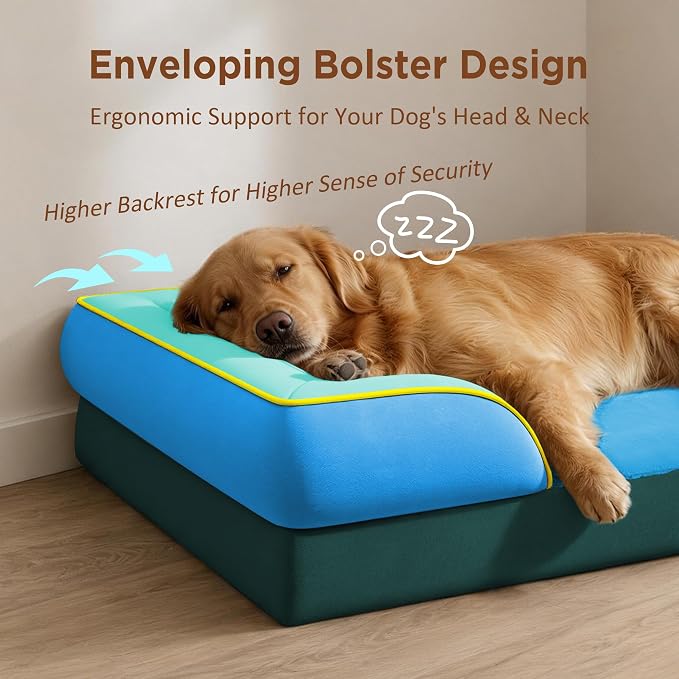 Comfort Expression Orthopedic Dog Bed for Extra Large Dogs with Bolster | Waterproof Dog Couch Bed with Washable Cover & Non-Slip Bottom, Supportive Egg Crate Foam XL Pet Bed, 42x30 Inch