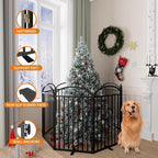 SNUOWU 8 Panels Full Matel Freestanding Dog Gates with Door, 192"Extra Wide 36"Tall Free Standing Dog Pet Gate for Indoor & Outdoor. Foldable Pet Fences for Doorways, House, Stairs, Porch, Deck, Yard
