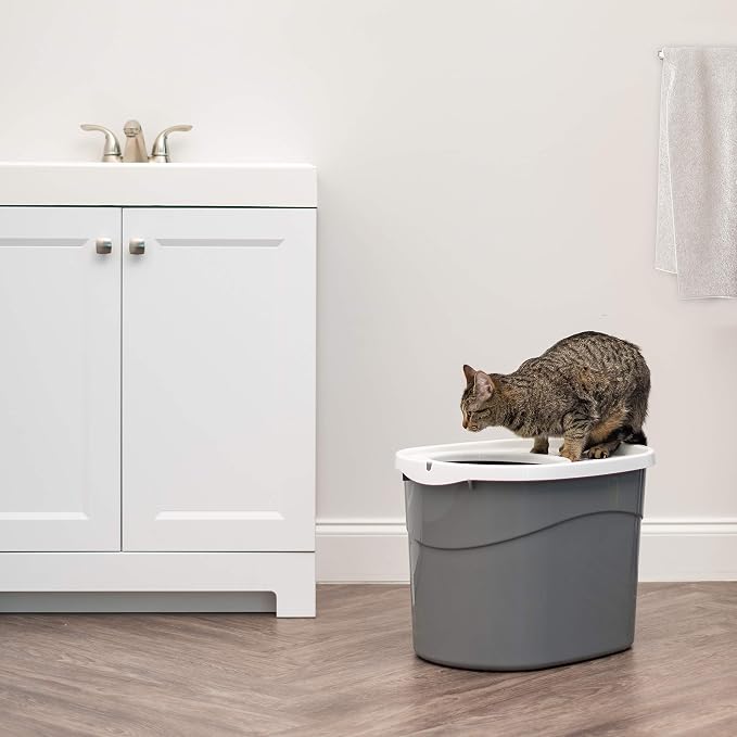 IRIS USA Large Top Entry Cat Litter Box, Hooded Privacy, Gray/White | Multi-Cat Households, Dog Proof Pan, Protected Interior, Enclosed Top Access, Reduced Tracking, Odor Trapping