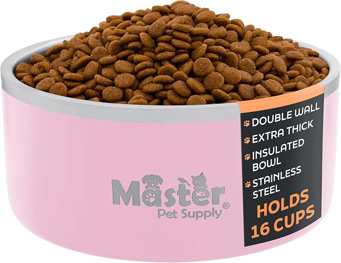 Master Pet Supply Stainless Steel Dog Bowls - 128 oz, Heavy Duty - Rose Quartz, Double Wall Extra-Thick Insulated, Non-Slip Pet Water Bowl for Dogs, Cats & Pets, Anti Rust Metal, Dish Washer Safe