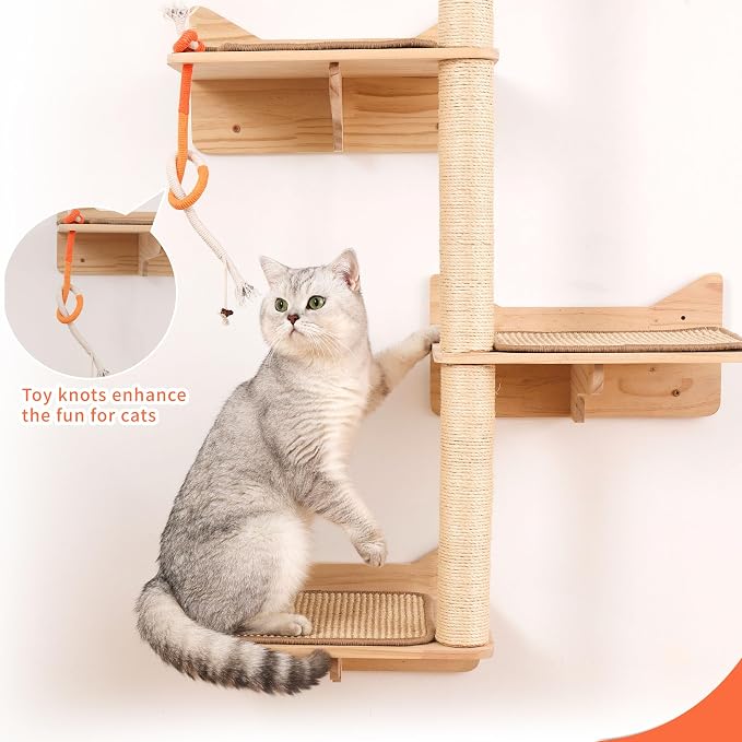 Wall Mounted Cat Tree, Cat Wall Shelves with Sisal Mats | Cat shelves for wall with wall mounted perch, sisal scratching posts, cat shelf and space saving design for indoor cats