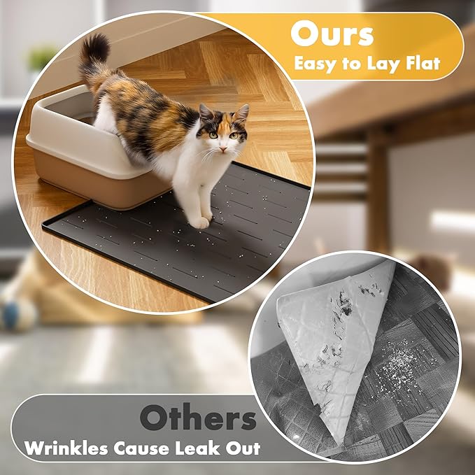 Pieviev Silicone Cat Litter Mat, Traps Litter & Easy to Clean, 34'' x 22'' | Raised Edges Lock Litter & Urine, Scratch and Wear-Resistant Cat Box Mat, Non-Slip Backing, Fit Most Standard Boxes