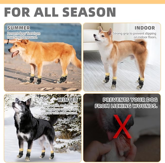 KOOLTAIL Dog Socks Shoes for Hot Pavement to Prevent Licking Paws, Winter Dog Boots & Paw Protector for Hardwood Floors Anti Slip,Traction Control Grip Booties for Small Medium Large Senior Dogs, S