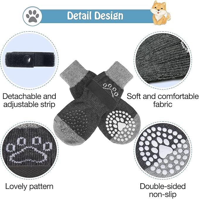 SCENEREAL Anti Slip Dog Sock to Prevent Licking Paws for Hardwood Floors, Boots & Paw Protector Shoes for Hot/Cold Pavement with Grippers, Double Sides Grips for Small Medium Large Senior Dogs