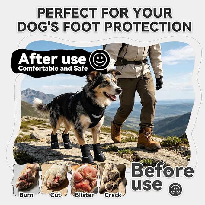 Dog Boots,Rugged Anti-Slip Sole Paw Protectors for Medium Large Dogs,Boots & Paw Protectors with Adjustable Straps,Waterproof Dog Booties for Hot Pavement,Snow,Hiking(Black,#10)