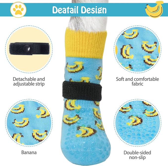 SCENEREAL Anti Slip Dog Socks to Prevent Licking Paws for Hardwood Floors | Double Sides Dog Shoes Boots & Paw Protectors for Hot/Cold Pavement, Dog Grippy Booties for Small Medium Large Senior Dogs