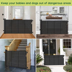 Reinforced 55" Wide Retractable Baby Gates with Reinforced Strips, Indoor/Outdoor Retractable Dog Gate for Doorway Prevent Bottom Drilling Through, No Bottom Bar Safety Mesh Baby Gate for Stair, Black
