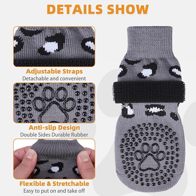 KOOLTAIL Anti Slip Dog Socks for Hot/Cold Pavement to Prevent Licking Paws, Paw Protector&Dog Boots with Grippers for Hardwood Floors,Traction Control No Twist Booties for Small Medium Large Dogs SM