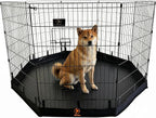 PJYuCien Puppy Playpen with Bottom Pad and Door, 8 Panels 36" H, Black | 24"W, Dual-function Pad, For Medium Pets, Foldable Octagonal Pen, Versatile, Indoor & Outdoor, Backyard, Protects Floors