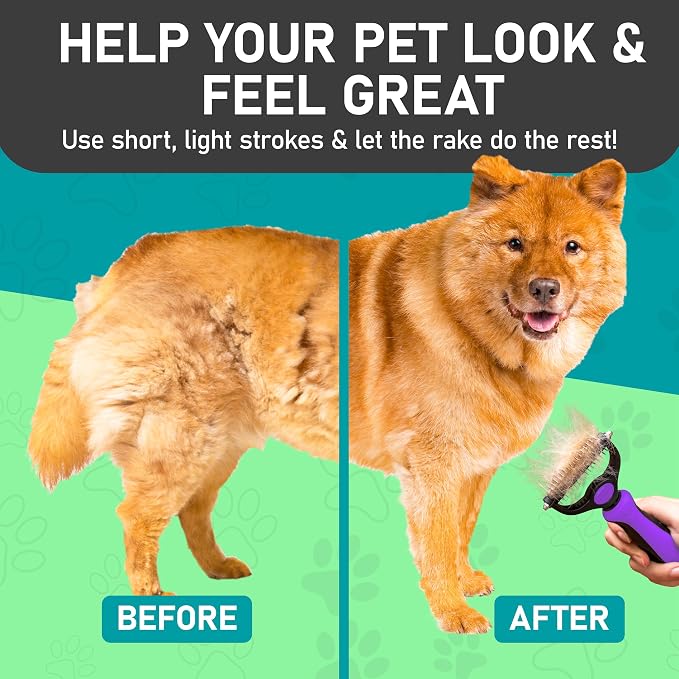 Maxpower Planet Pet Grooming Brush - Double Sided, Extra Wide for Dogs and Cats - Dematting Undercoat Rake, Reduces Shedding by 95%, Purple | Purple, For Dogs & Cats, Anti-Slip Handle, Removes Mats & Tangles, Reduces Shedding, Gift for Pet Lovers