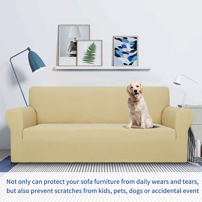 MAXIJIN Stretch Loveseat Sofa Slipcovers 1 piece Love Seat Couch Covers for 2 Cushion Couch Non Slip Sofa Cover Washable Dog Cat Proof Furniture Protector Pet Friendly (Loveseat, Beige)