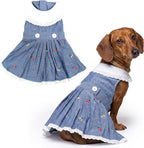 Parisian Pet Dog Overall Dress - Spring Summer Clothes for Large Dogs Girl - Floral Denim Pet Dress - Stylish Dog Outfit - Lightweight and Breathable Puppy Clothes - Sleeveless Dresses for Dogs