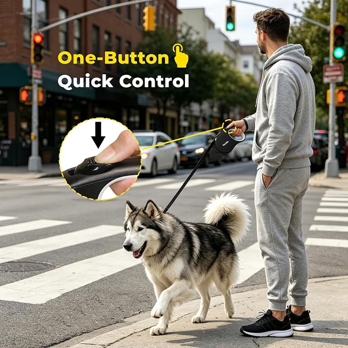 Retractable Dog Leash 16 ft Extendable Leash for Small and Medium Dogs Tangle-Free Nylon Tape One-Hand Brake Lock Walking Lead Up to 55 lbs