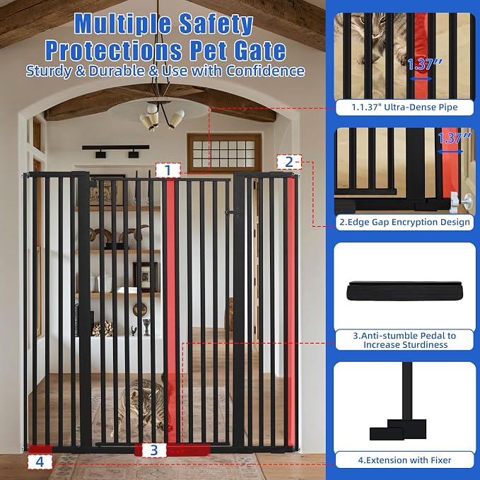 SHYUJAJIE 55 Inch Extra Tall Pet Gate for Cats | 29.92"-48" Adjustable Wide Dog Gates,Pressure Mounted Walk Through Tall Pets Gate for Doorways,Hallway,Stairs,Black