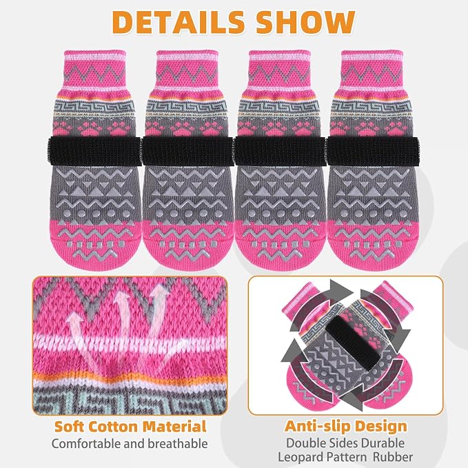 KOOLTAIL Dog Socks to Prevent Licking Paws for Hardwood Floors Anti Slip,Warm Winter Pet Boots&Paw Protector with Grippers,Double Sides Puppy Shoes Booties for Small Medium Large Senior Dogs XL