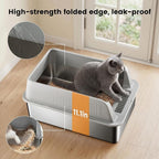 Stainless Steel Sifting Litter Box for Pine Pellets, Sifting Cat Litter Box with Sifter, High Side for Small Cats, Anti-Leakage, Odor Control, Includes Scooper, 22.4" x 14.6" x 11"