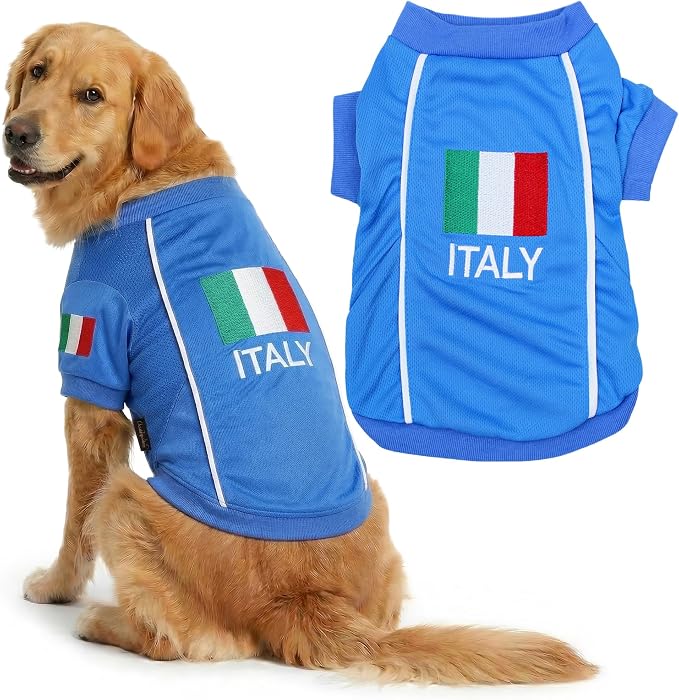 Parisian Pet Italy Dog Jersey - Breathable Mesh Puppy Football Jersey - Stretch Sporty Dog Clothes - Summer Shirts for Large Dogs - Soccer Jersey for Dogs - Sportswear Pet Clothes - Team Italy Apparel