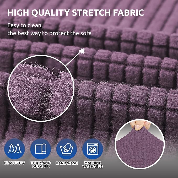 Stretch Loveseat Couch Cover, 2 Cushion Couch Slipcover,Dark Purple | 1-Piece Washable Sofa Cover Pet Friendly (55"-78") Furniture Protector Soft Jacquard, Elastic Bottom for Dogs & Kids
