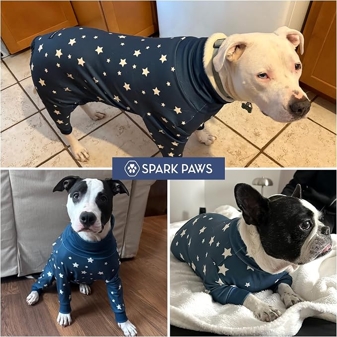 Spark Paws Dog Pajama, Dog Recovery Suit Male, Onesie, Ultra-Soft and 4-Way Stretch, for Small Medium and Large Breeds - Stars - L