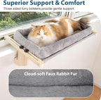 Cat Sill Window Perch - 100% Natural Pine Frame, Soft Plush Fleece Cushion, Tool-Free Adjustment, Supports 55 lbs (Extra Large-Grey)