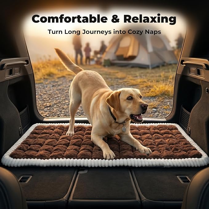 Avont Dog Bed for Car Back Seat, 2026 New Backseat Pet Bed Mat | 52.3"x23.6" Back Seat Pet Cover for Dogs Machine Washable Non-Slip Thick Plush Travel Mat for SUVs Trucks Camping - Brown